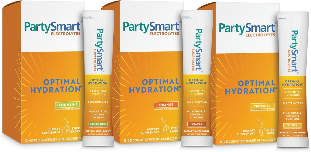 Himaalaja PartySmart elektrolüüdid, maitse sordipakett - toetab optimaalset hüdraatimist C-vitamiini, B12, B6, niatsiini ja piimaohakaga - Vegan, Gluteenivaba, 1330 mg 3 võtmeelektrolüüti serveerimise kohta