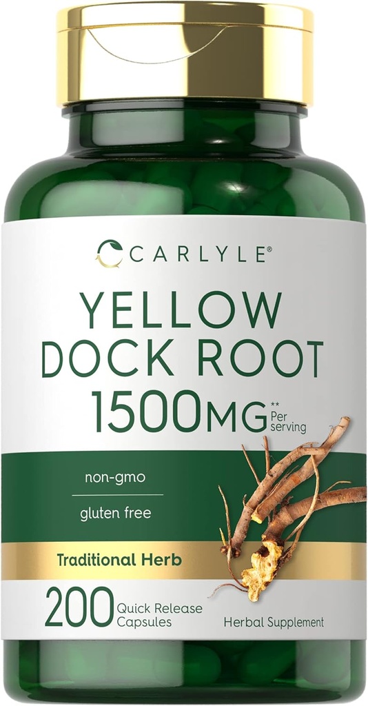 Carlyle Yellow Dock Juurkapslid 1500mg | 200 Count | Non-GMO, Gluteenivaba | High Potency Formula | Traditsiooniline Herb