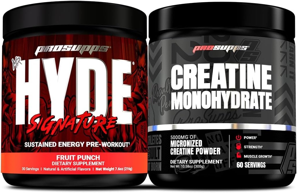 PROSUPPS Hyde Signature Jätkuvalt Pre-Workout, Fruit Punch ja Kreatiin 300 Bundle
