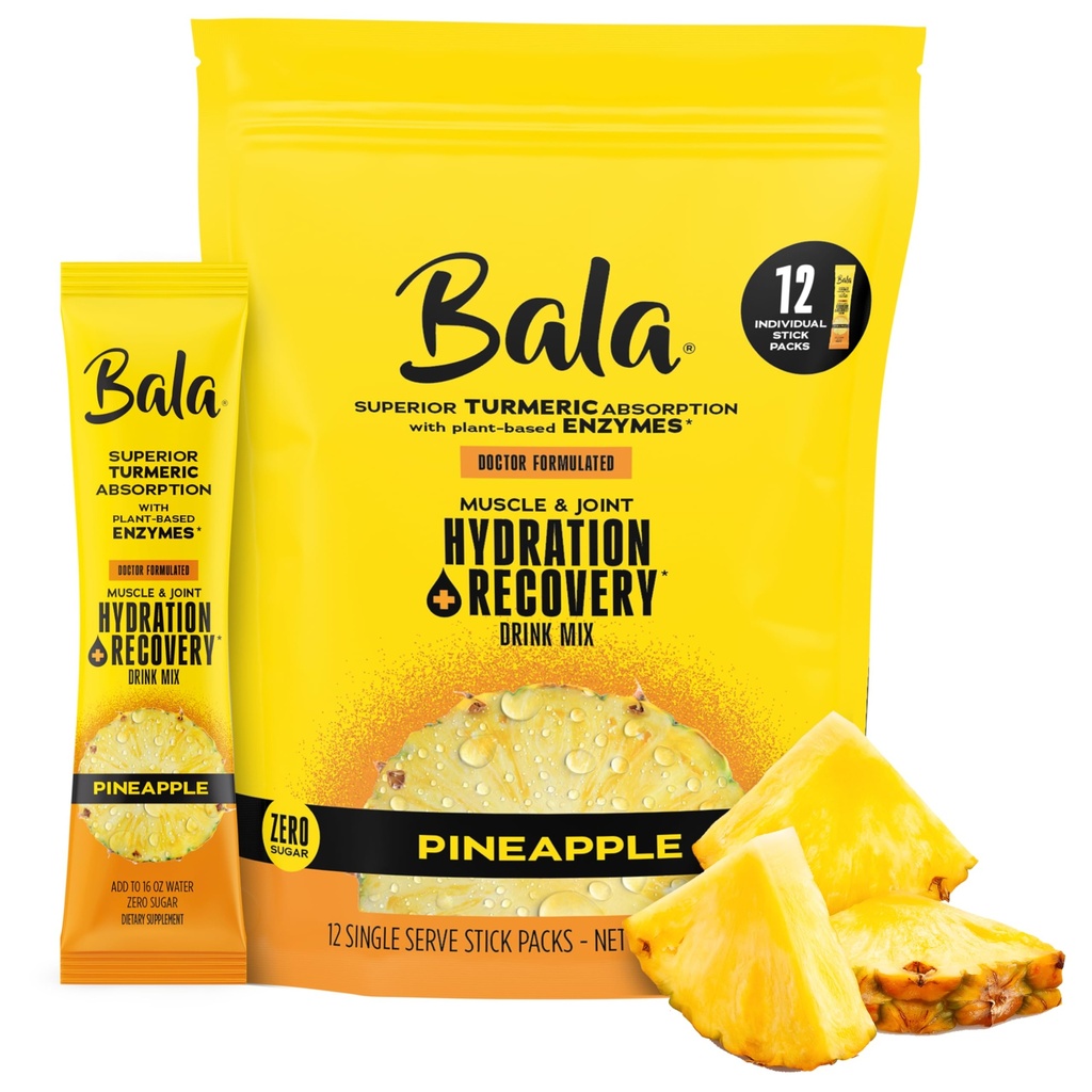 Bala Enzyme Hüdreerimine Ja Suhkruvaba Joogi Segu - Kurkum, Bromelain, Papain, Immuunsus, Liikuvus - Ananassi 0,25oz (10 Krahv)