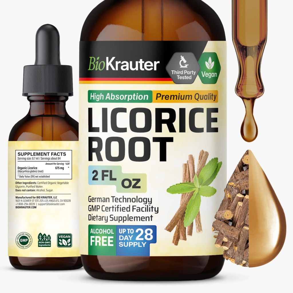 BIO KRAUTER lagritsa juure tinktuur - lagritsa juure ekstrakt seedetrakti toetuseks - Alkohol ja suhkruvaba - Vegan tilgad 2 Fl.Oz.