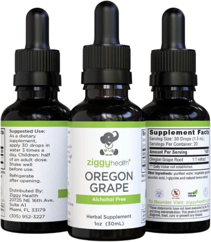 Premium Organic Oregon Viinamarjajuure tinktuur - Alkoholivaba ekstrakt, 1oz | Taimne tugi | Ziggy Tervis