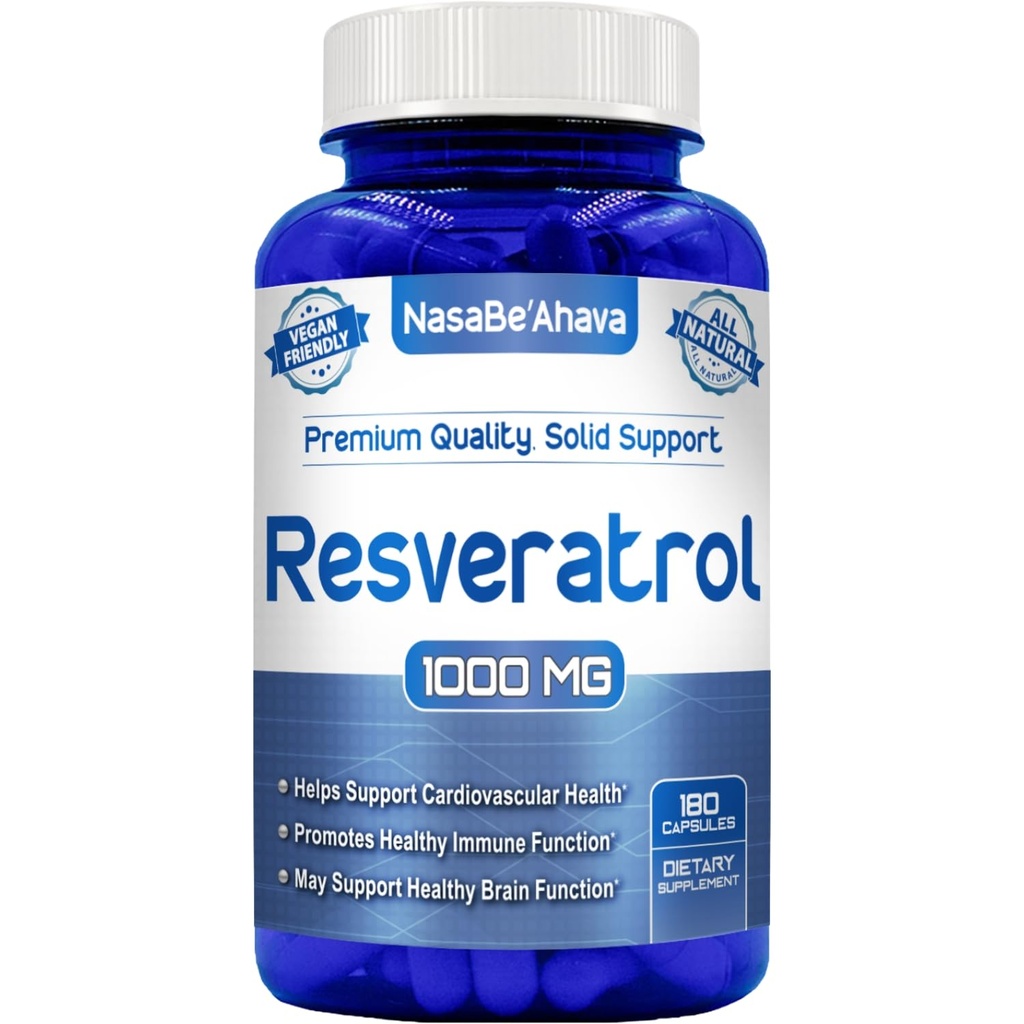 Resveratrol 1000mg kapslid | Vegan Sõbralik Resveratrooli lisand kergest imendumisest Antioksüdant Jaapani Knotweed naha südame ja aju toetamiseks | Valmistatud USA cGMP rajatistes (90 päeva pakkumine)
