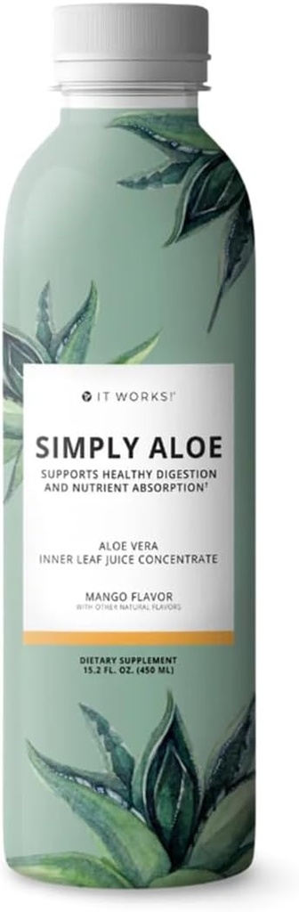 See toimib! Lihtsalt Aloe - Mango maitse - 15.2 Fl Oz - värskendav, toitev jook - Aloe Vera sisemine lehemahla kontsentraat - toetab tervislikku seedimist, toitainete imendumist ja üldist heaolu