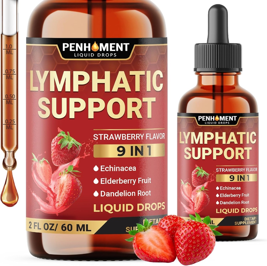 9in1 Lymphatic Drainage Drops Supplement - Echinacea | Elderberry | Dandelion | Rosehip | Cleavers | Calendula | Burdock - Lümfisüsteemi vedelik ekstrakt - Immuun, puhastamine - 2 Fl Oz - 60 päeva