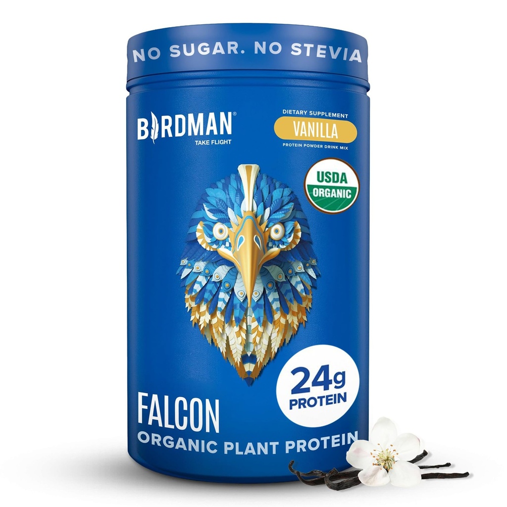 BIRDMAN Falcon Organic Vegan Protein Powder Vanilla, 24g Valk, Suhkruvaba, Probiootikumid, Low Carb, Keto Friendly, Piimavaba, Laktoosivaba, Non Whey, Taimne herneproteiin Pulber - 18 Servings