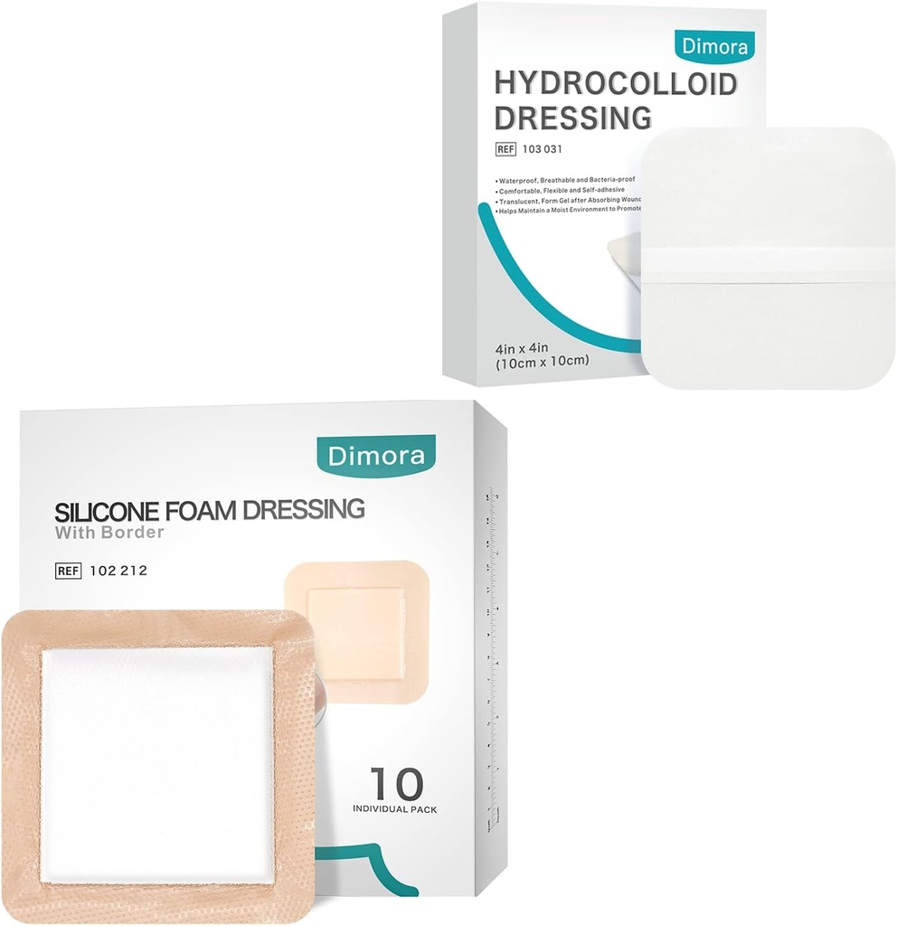 Dimora Hydrocolloid Haavakleit10 Pakend 0, 3 mm + Silikoonvahukleit koos piirliimiga 6 " x6" 10 Pakend