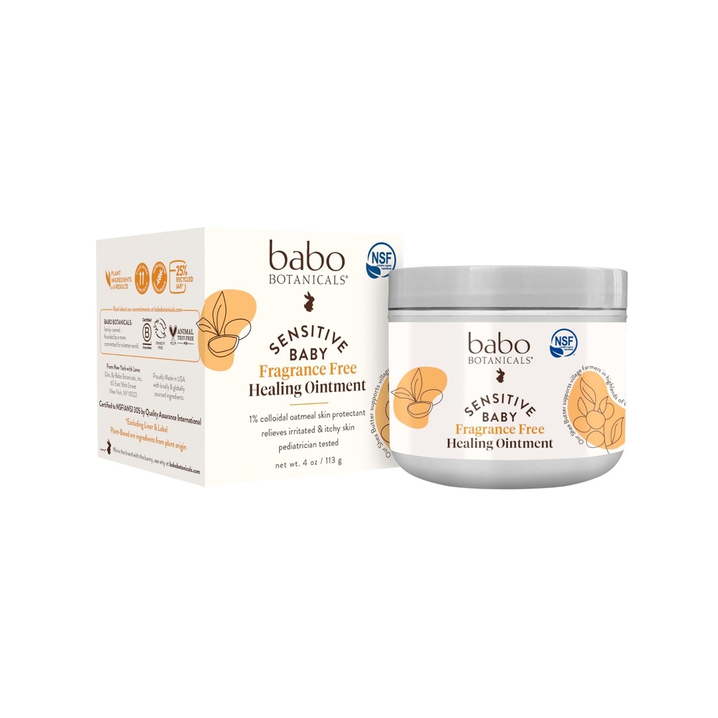 Babo Botanicals Sensitive Baby Fragrance-Free Kõik looduslik tervendav salv - 99% Orgaaniline & 1% Kolloidne kaer - Steroidivaba - NSF sertifitseeritud - ekseemi, ärritunud / sügelev nahk - nägu, keha, mähkmepiirkond