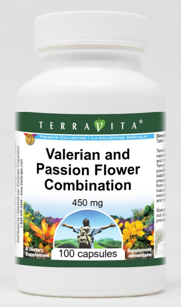 Valerian ja Passion Flower kombinatsioon - 450 mg (100 kapslit, ZIN: 513631)