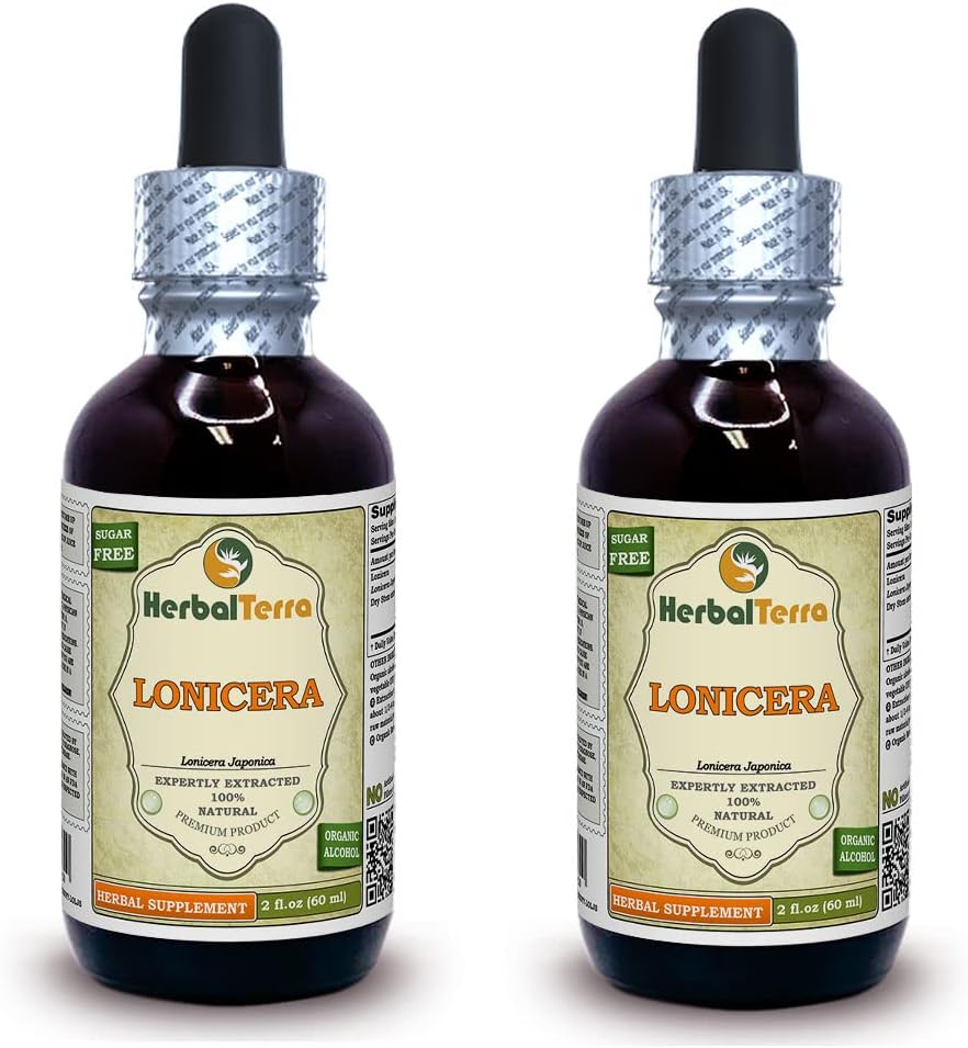 Lonicera (Lonicera Japonica) tinktuur, kuivatatud lilled Vedelikekstrakt (Brandi nimetus: HerbalTerra, uhkelt valmistatud USA-s) 2x2 fl.oz (2x60 ml)
