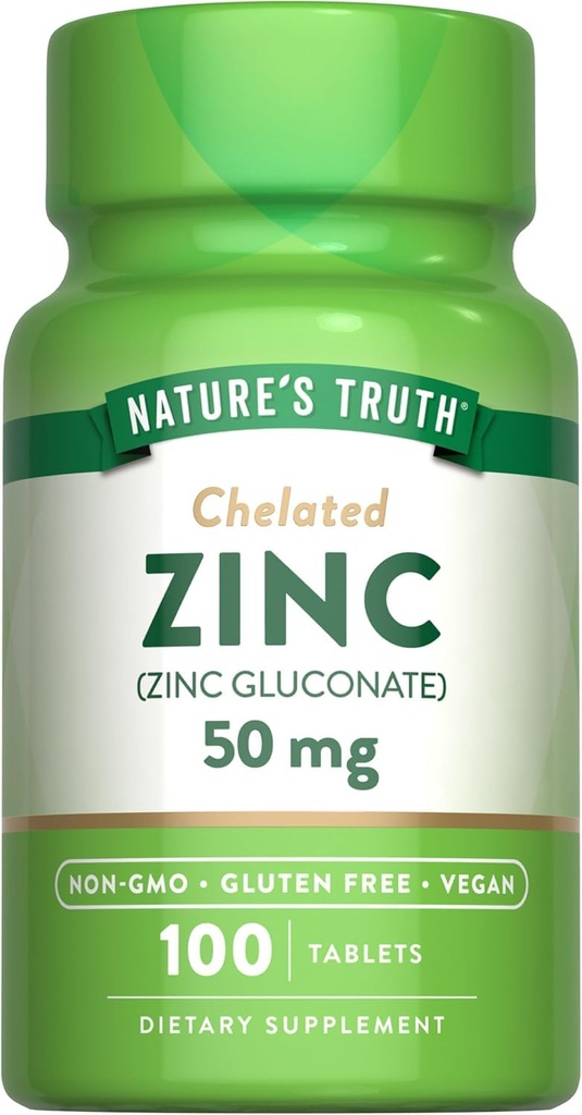 Nature's Truth Chelated Zinc 50 mg Tablets - 100 ct, Pack of 2