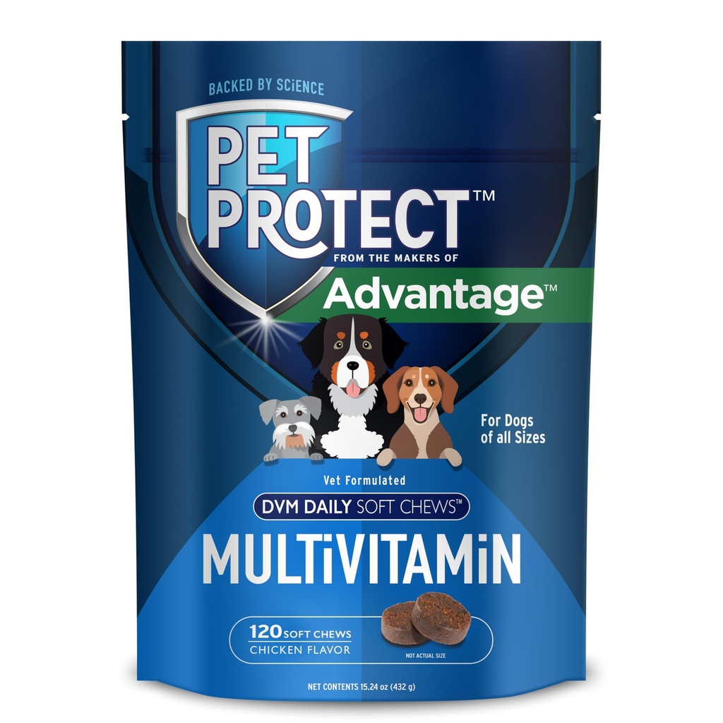Lemmikloomakaitsekoer Multivitamiin, Vet-Formulated DVM Daily Soft Chews, toetab jätkuvat tervist ja heaolu, kana-maitse (120 loend)