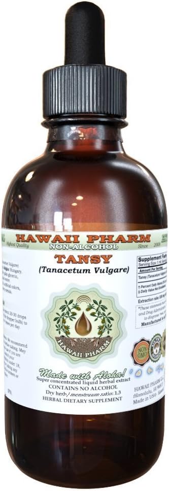 Tansy Alcohol-Free Vedel Ekstrakt, Orgaaniline Tansy (Tanacetum Vulgare) Kuivatatud Leht ja Õitsevad Tops Glycerite Natural Taimne Täiendus, Hawaii Pharm, USA 2 fl.oz