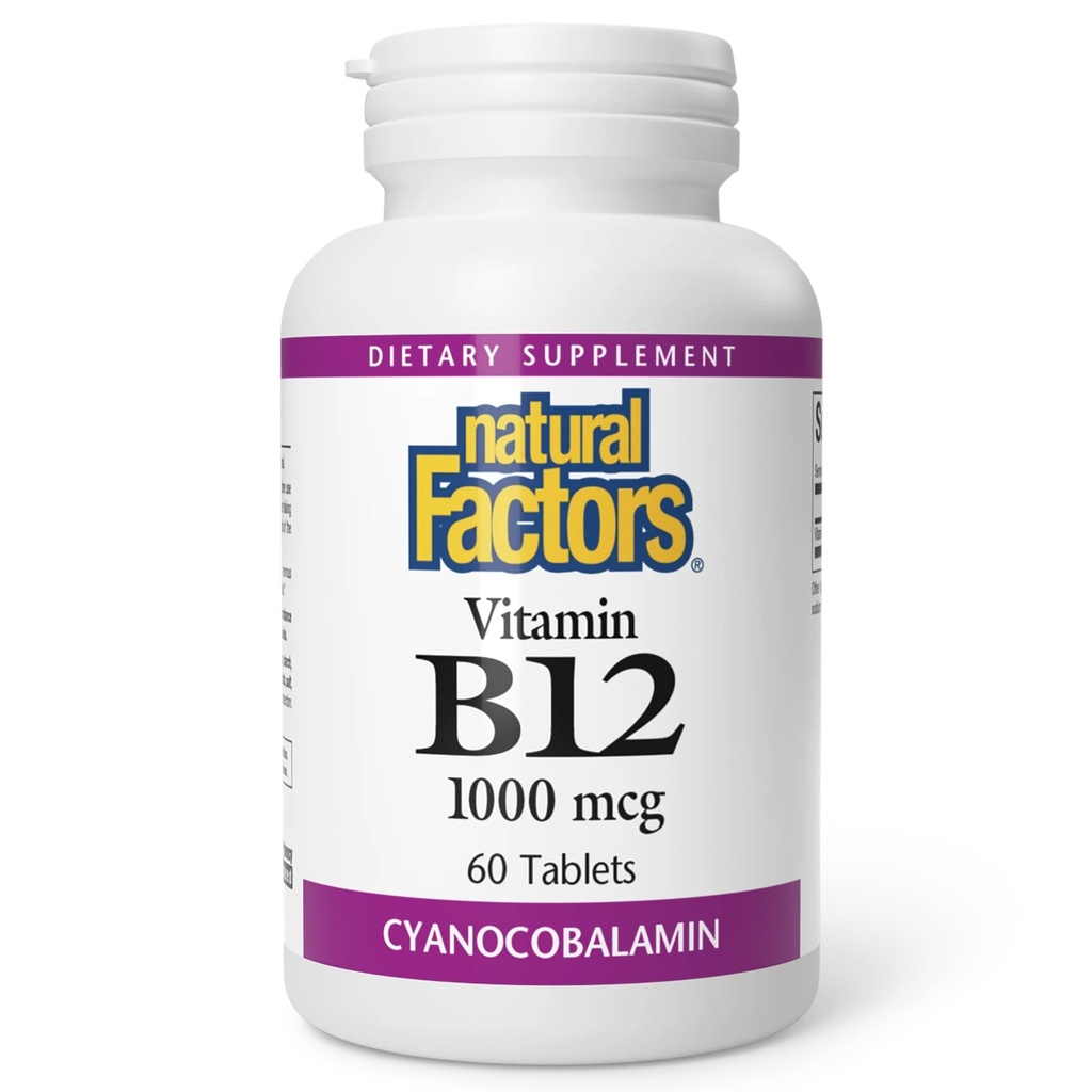 Looduslikud tegurid, vitamiin B12 tsüanokobalamiin 1000 mcg, toetab energia ja punaste vereliblede tootmist, 60 tabletti (60 portsjonit)