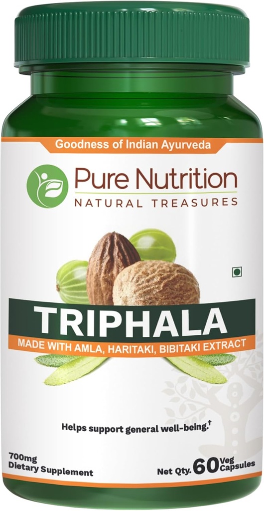 Puhta toitumise triphala ekstrakt 700mg - 60 Caps (Extract Equiv. kuni 1900mg Triphala puuviljapulber) Non GMO | Üks kord päevas | 60 päeva pakkumine.