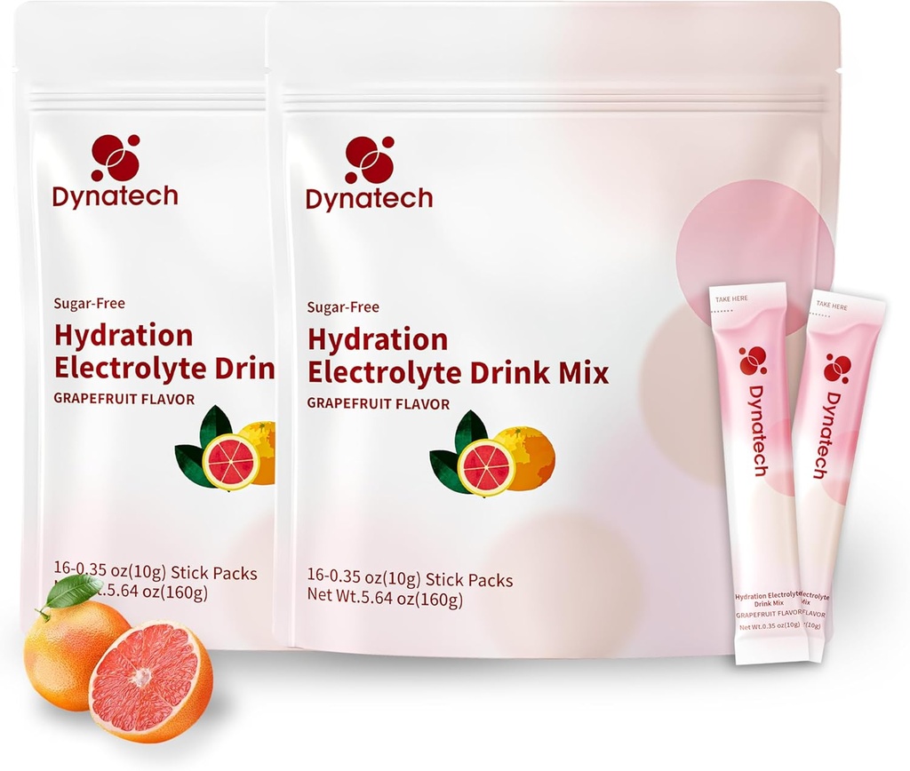 Dynatech Zero Sugar Electrolyte Drink Mix - Greipfruit - Hüdratsioonipulbri paketid 10 elektrolüütide ja vitamiinidega | Mitte-GMO, Gluteenivaba, Veganelektrolüütide pulbripaketid | 32 Servingut