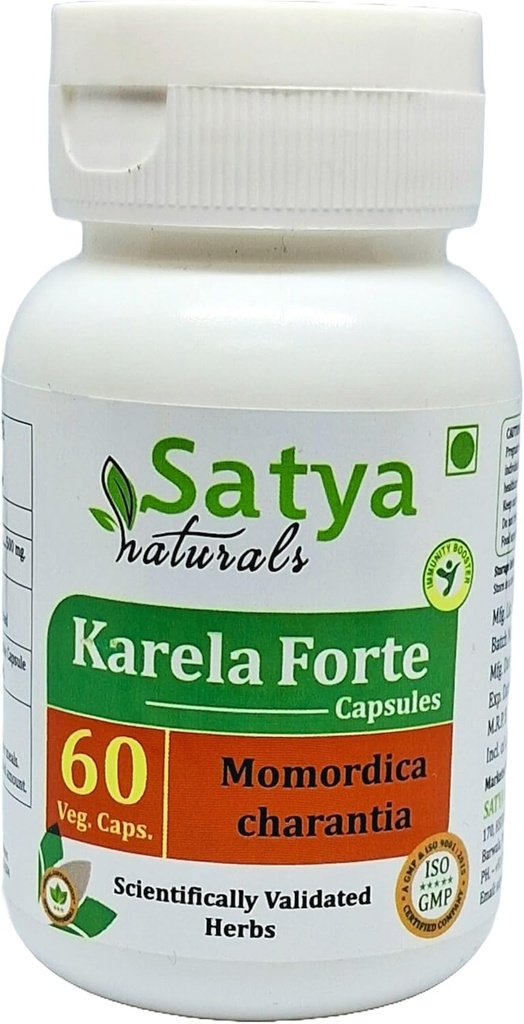 Bitter Melon Forte Capsules 500 mg. 60 Veg. Kapsel | Karela (Momordica Charantia ) Ekstraktikapslid meestele ja naistele | Ayurveda taimsed täiendused/ parandusmeetmed | 10: 1 Forte (1 pudel 60 kapslit)