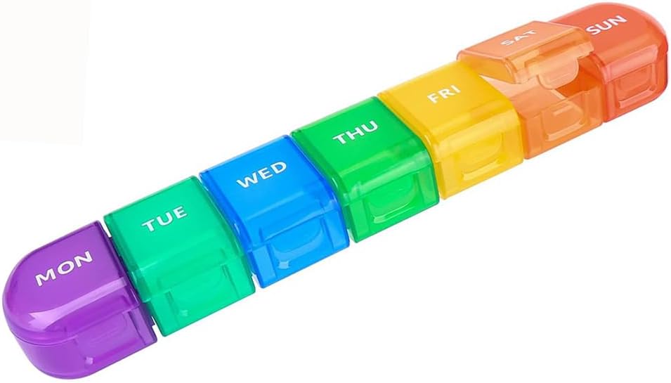 Nädala Pill Korraldaja juhul, suur 7-päevane Daily Pill Box Konteiner, värviline kaasaskantav meditsiini Dispenser, Meds Meeldetuletuse hoidja Ravimid, Vitamiin, kalaõli, Toidulisandid, Kapsel