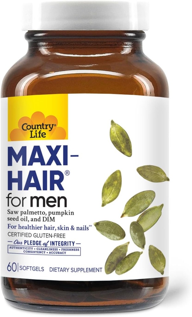 Maa elu Maxi-Hair meestele - 2000mcg biotiin, saw Palmetto, kõrvitsaseemneõli, DIM, kaalium, magneesium, kaltsium ja tsink segu - toetab tervislikumaid juukseid, peanahka, nahka ja küüneid, 60 vegankapslit