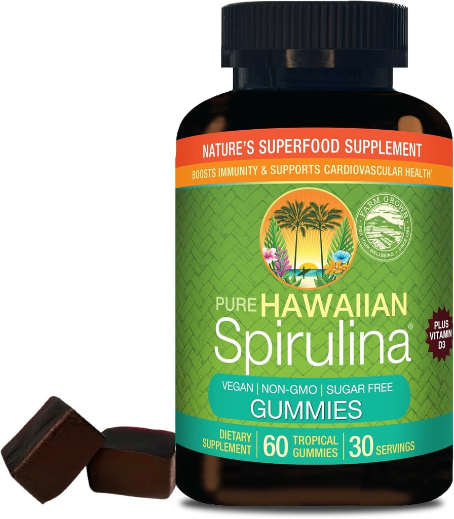 Nutrex Hawaii Spirulina | Grown Outside in Kona Hawaii | Natural Superfood Supplement (60 Count, Gummy)