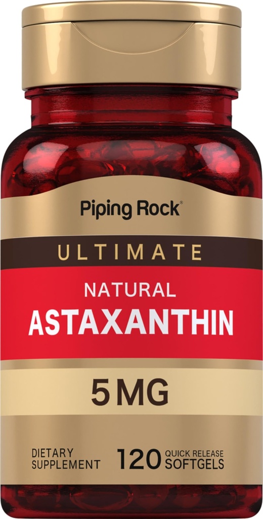 Piping Rock Astaxanthin Supplement 5mg | 120 Softgel Kapslid | alates Haematococcus Pluvialis vetikate ekstrakt | Non-GMO, Gluteenivaba