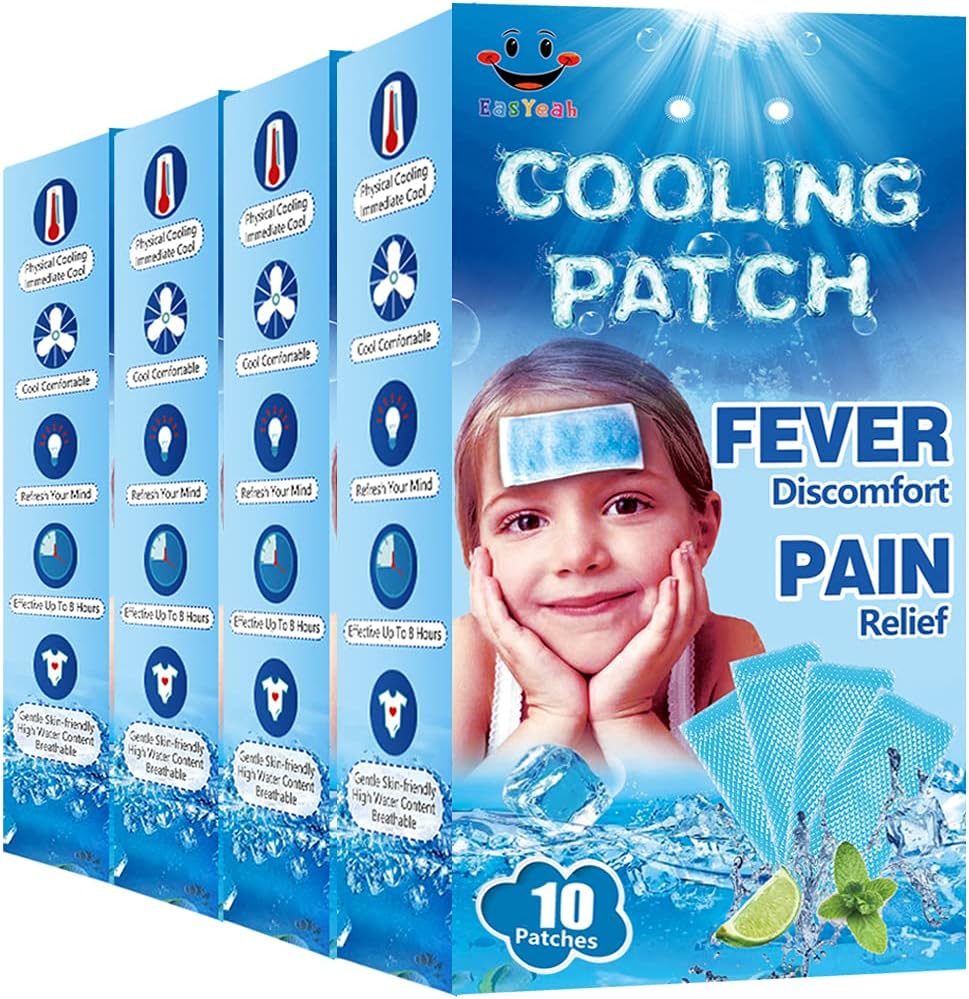 40 Lehed EasJah Jahutavad Paigud Palaviku Ebamugavuse Ja Valu Leevendamiseks, Jahutav Leevenduspalaviku Vähendaja, Soothe Peavalu Valu, 10 Count Per Box (4 Boxs)