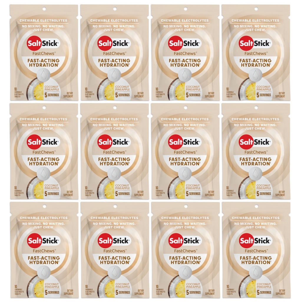 SaltStick Electrolyte FastChews - 120 Count kookospähkli ananassimaitse - elektrolüütide tabletid hüdratsiooniks, soola Tabs - 10 loend (Pack of 12)