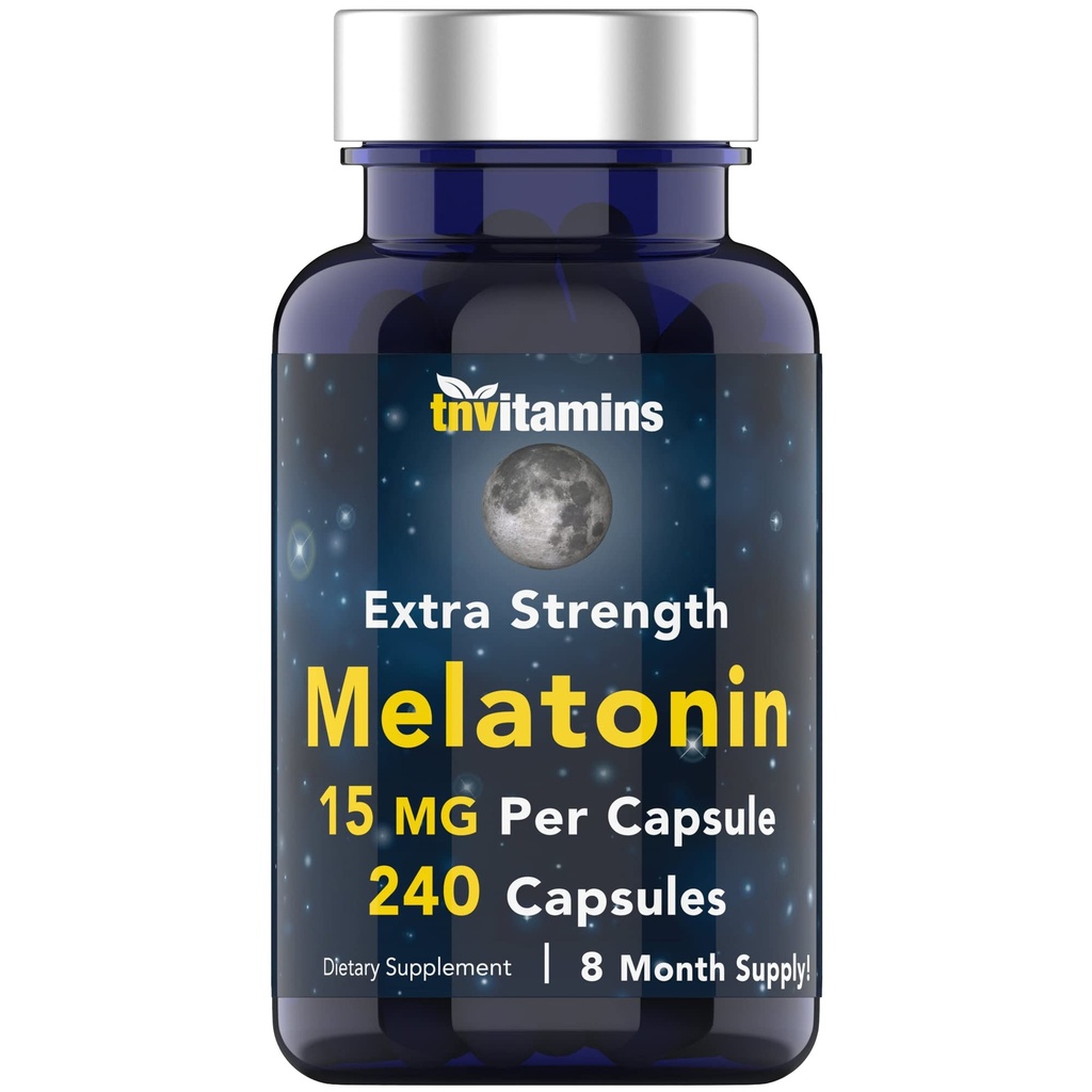tnvitamiinid Melatoniin 15 MG kapsli kohta (240 kapslit) | All-Natural Sleeping pillid täiskasvanutele | Extra Tugevus Melatoniin | Öine uneabi | Natural Sleep Support Supplement