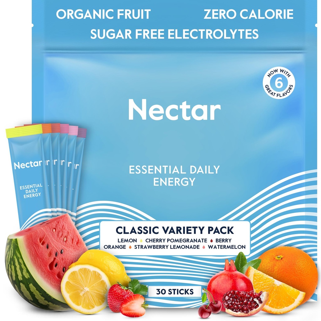 Nectar Energy Booster - orgaaniline kofeiin, B12 ja elektrolüüdid - suhkruvaba ja nullkalor - tervislik kohv, energiajook ja sooda Alternatiivne - Hüdratsioon ja energialisand (Variety 30 pulbripaketid)