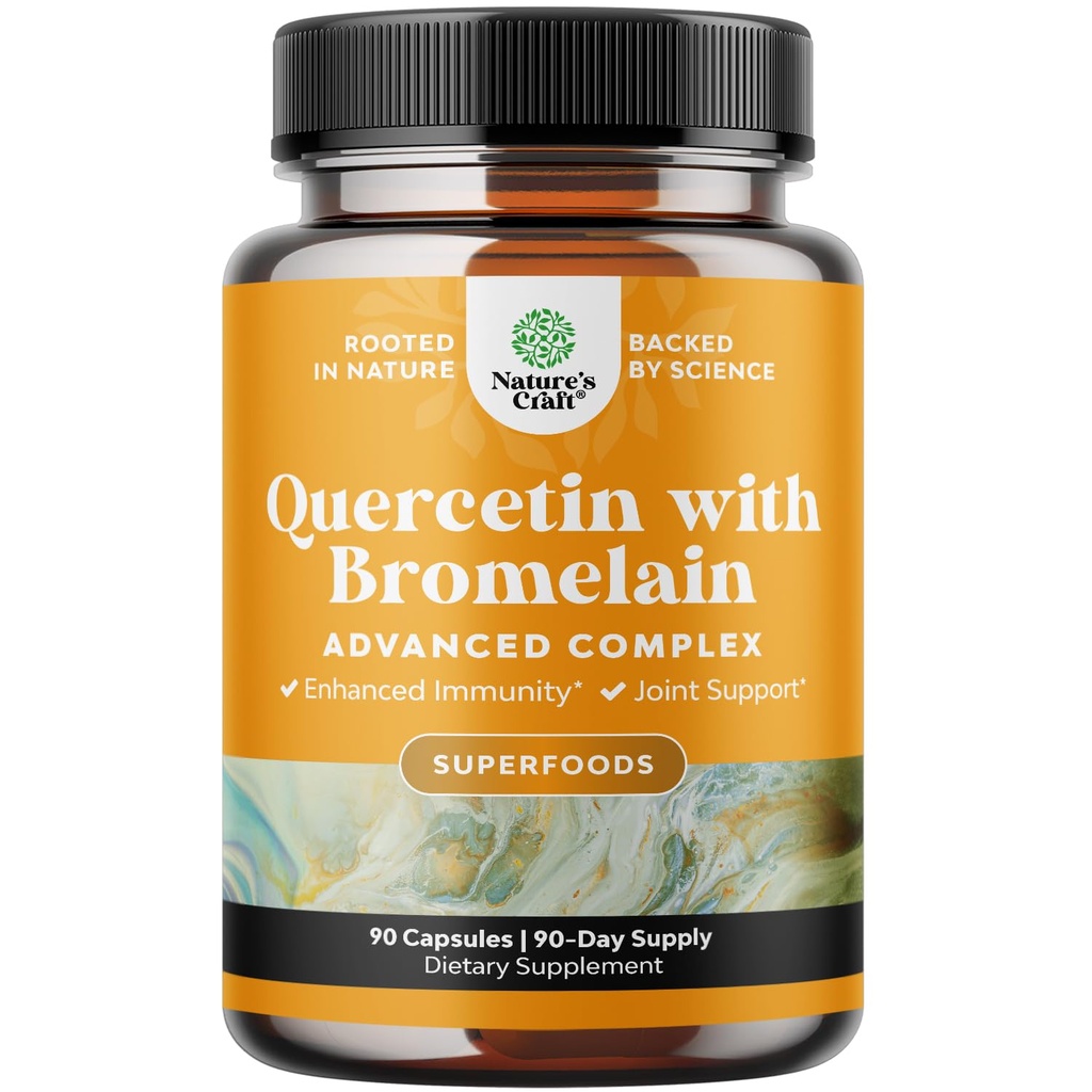 Puhas Quercetin koos bromelaini lisandiga immuunabi - kõrge potentsiga Quercetin 500 mg kapslid bromelainiga immuunsuse toetamiseks ja hingamiseks - toitumisalane hingamisteede lisand - 90 Ct