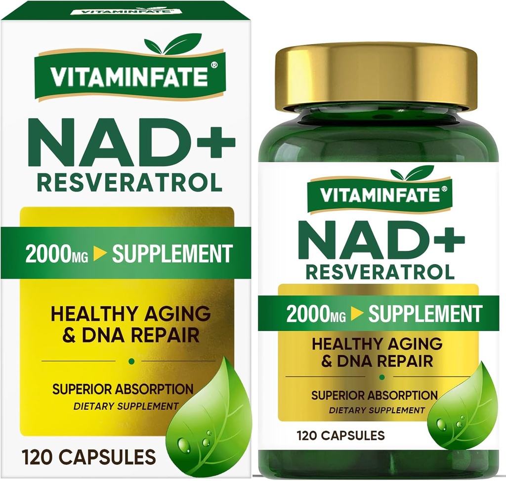 NAD + täiendus 2000 mg - 120 kapslit True NAD + & Resveratrool, NMN Alternatiivne toetab vananemisvastast, rakulist energiat ja parandamist, ainevahetust ja aju kasvu meestele ja naistele