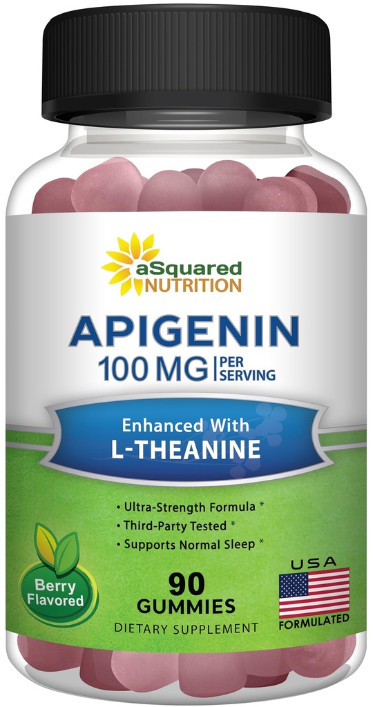 Apigeniin 100mg koos L-Theanine 100mg Gummies - Apigenin Supplement for Sleep - Natural Extract Gummy Alternatiivne kapslid, pillid, pulber ja tee - 2 Per Serving