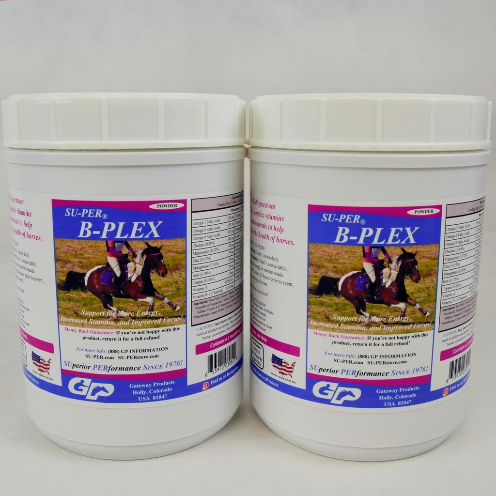 SU-PER B-Plex Pulber Hobuste vitamiinid - Täielik B-kompleksi hobuste vitamiinid ja mineraalid Täiendus - Tervislikud sõrad, punased verelibled, hobuste rahustav pulber - 2,5 naela, (2 Pack)