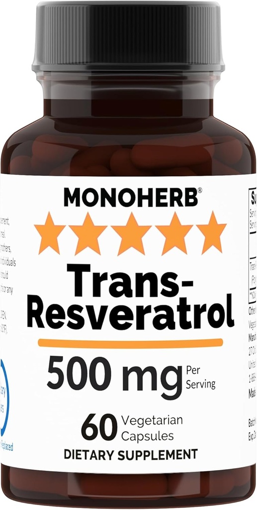 Trans Resveratrol 500 mg - 60 Veg kapslit | 250 mg kapsli kohta - serveerides suurus 2 kapslit: 500 mg - 30 Servingut