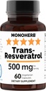 Trans Resveratrol 500 mg - 60 Veg kapslit | 250 mg kapsli kohta - serveerides suurus 2 kapslit: 500 mg - 30 Servingut