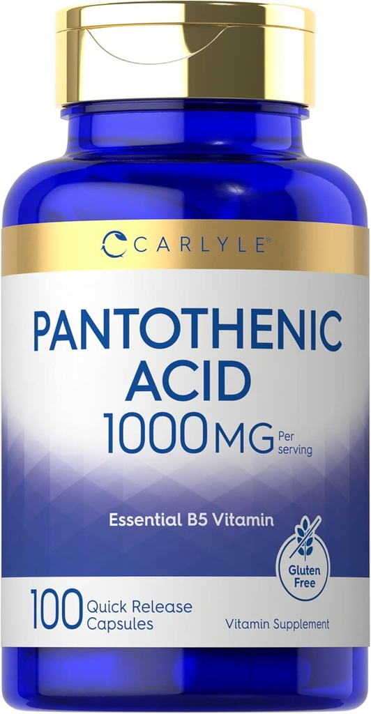 Carlyle Pantothenic Acid | 1000mg | 100 Capsules | Essential B5 Vitamin | Non-GMO, Gluten Free Supplement