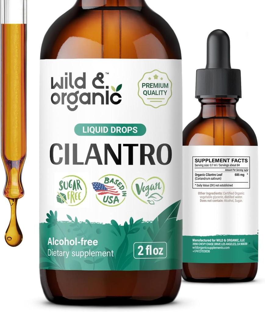 Wild & Organic Cilantro tilgad - Detox Cleanse koos vedela Cilantro Supplement - Coriander Leaf Extract Tinktuur - Vegan, suhkur ja alkoholivaba - 2 fl oz