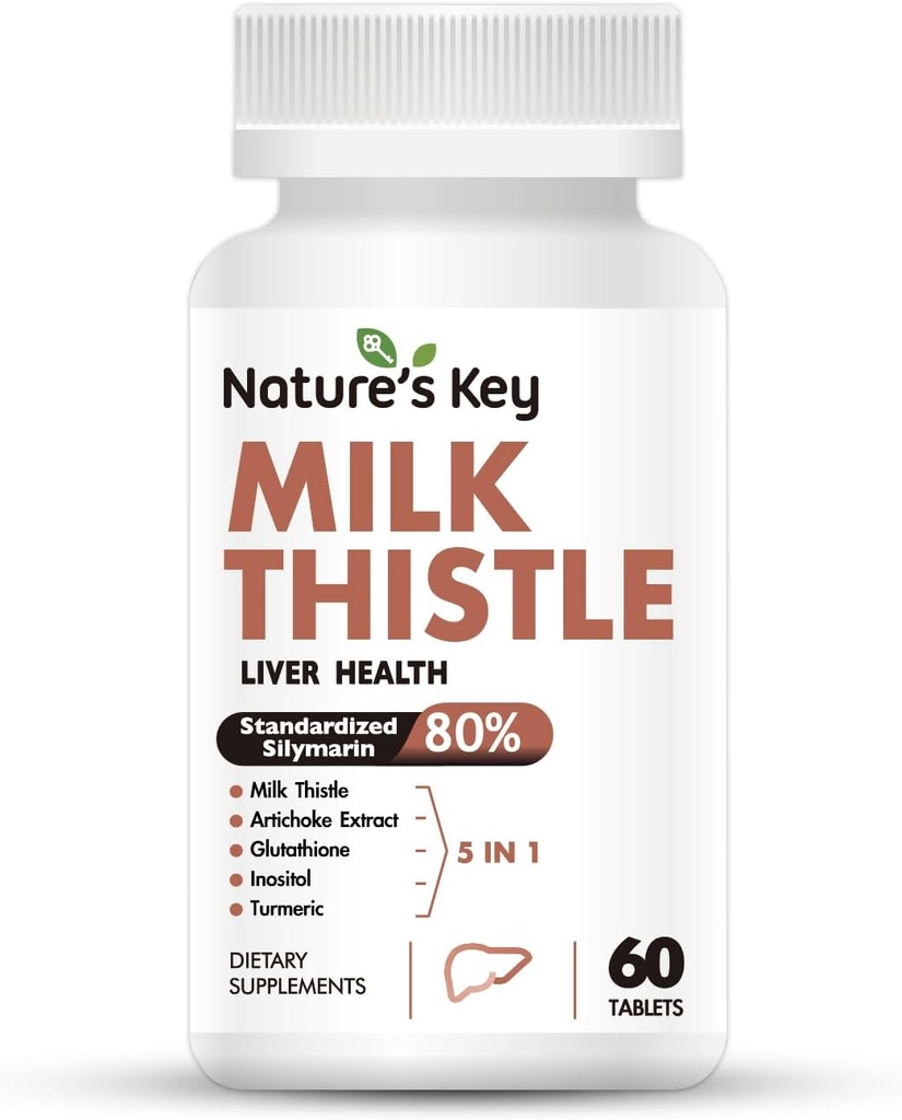 Looduse võtme piimaohakas 500mg Maksalisand, 30: 1 ekstra tugevus 80% Silümariin | 5- in-1 Maks Puhasta Detox & Paranda valem artišoki, glutatiooni, inositool & Turmeric-60 tablettidega