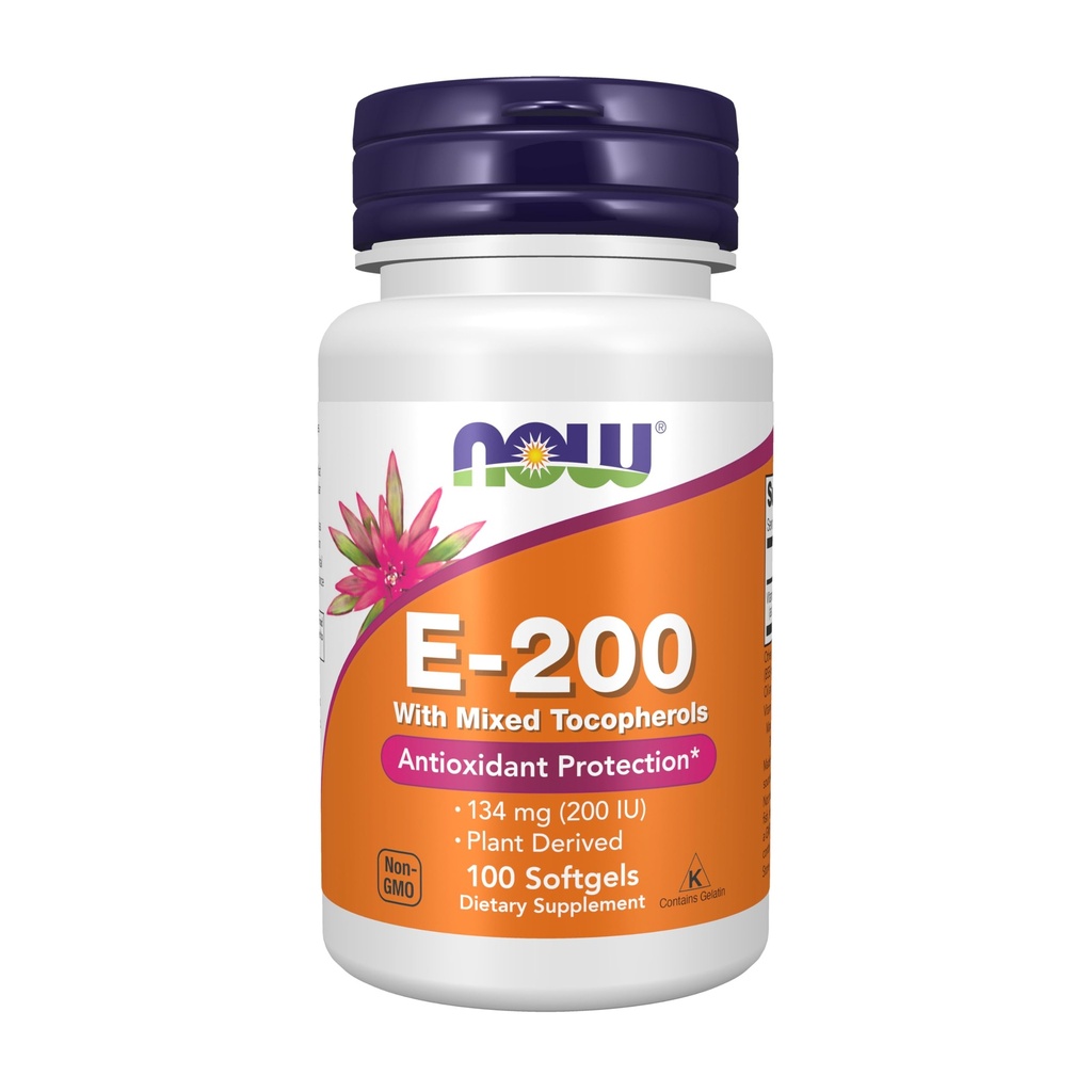 NOW Foods Supplements, Vitamiin E-200 RÜ segatud tokoferoolid, antioksüdantide kaitse *, 100 Softgels