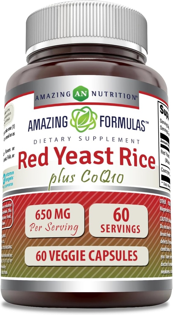Amazing Formulas Red Yeast Rice 600 Mg Plus Coq10 50 Mg | Veggie kapslid Supplement | Non-GMO | Gluteenivaba | Valmistatud USAs (60 Count)