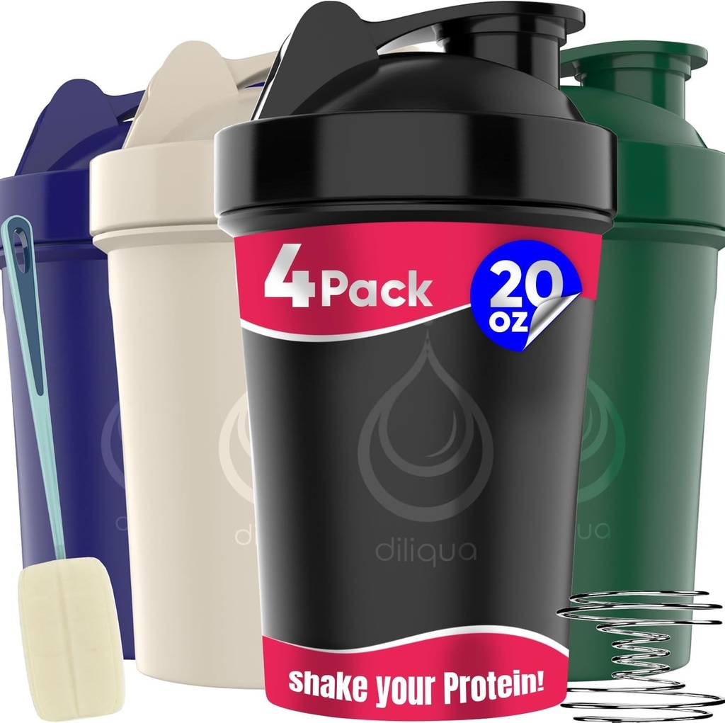 4 PAKK, 20 oz Shaker pudelid traatvihkudega valgusegudele | Lekkekindel Blender Shaker Pudel Pack | BPA-Free & Dishwasher Safe | Shaker pudel | Shaker Cups for shakes Pudel Pack