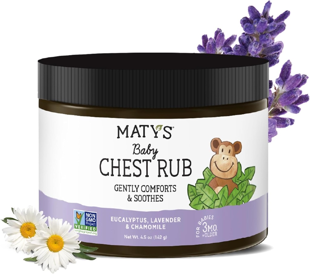Matys Baby Rindkere Rub, rahustav ummistus Relief Auru Rub imikutele 3 kuud vana +, Puhas & Comforting Eukalüpt, Lavendel & kummel Sleep, Non-GMO, Petroleum Free, Menthol Free, 4.5 oz Tub