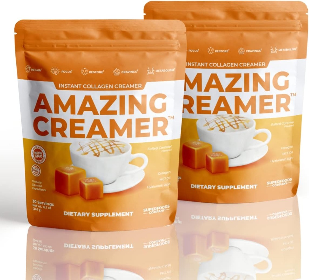 Superfoods Company Amazing Creamer kollageeniga - Keto Creamer-Hyaluronic Acid & MCT Oil - Aju suurendab ja piirab isu - toetab tervislikku nahka ja juukseid - dieet-sõbralik [60 serveerimist]