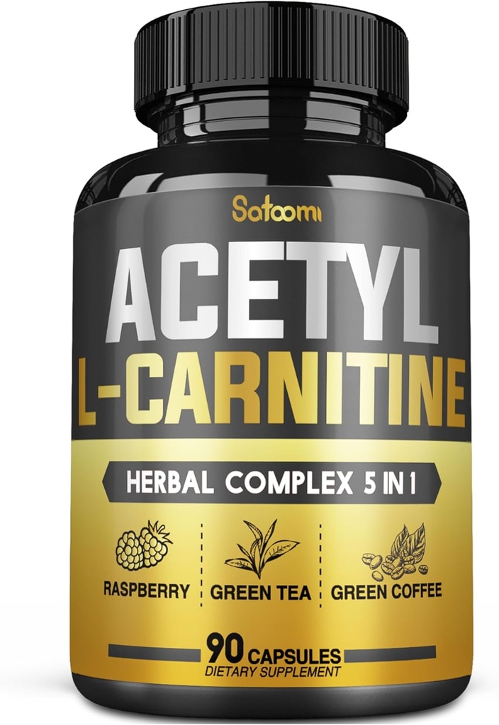 5in1 Atsetüül L-karnitiini komplekskapslid - 2600mg päevas - keha, aju ja immuunsüsteemi tervisetoetus - kombineeritud alfa-lipohape, roheline tee, rohelised kohvioad ja vaarika ketoonid - 90 loeb 3 kuud