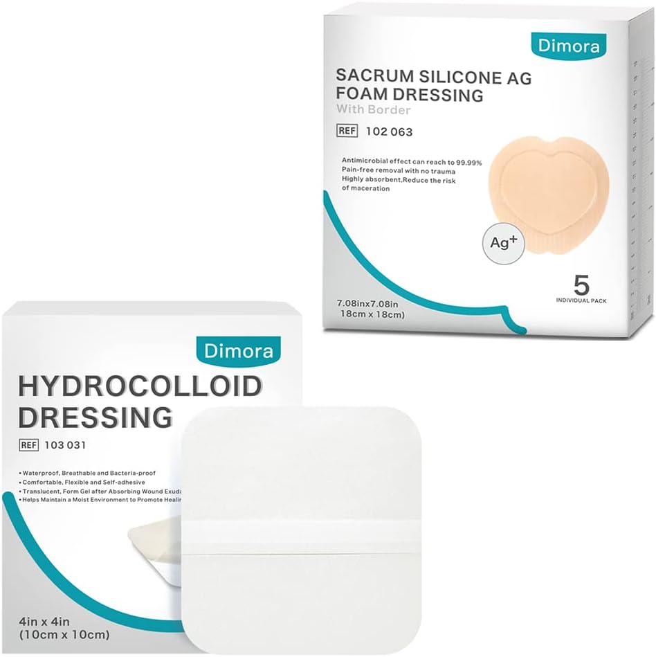 Hüdrokolloidne haavakleit, 10 Pack Ultra Thin 4" x 4" + Ag Silver Sacrum Vahtvahust haavakleitmisribad Silicone Adhesive Border 7 "x7"