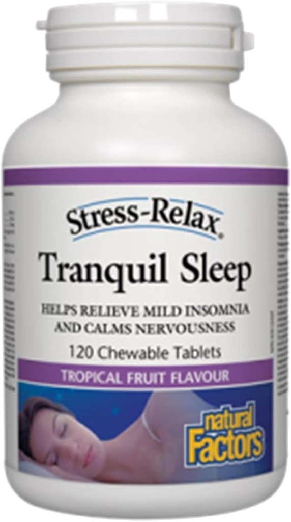 Stress-rahuldav näritav rahulik uni looduslike tegurite, unelisandi, troopilise puuvilja maitse, 60 tabletti