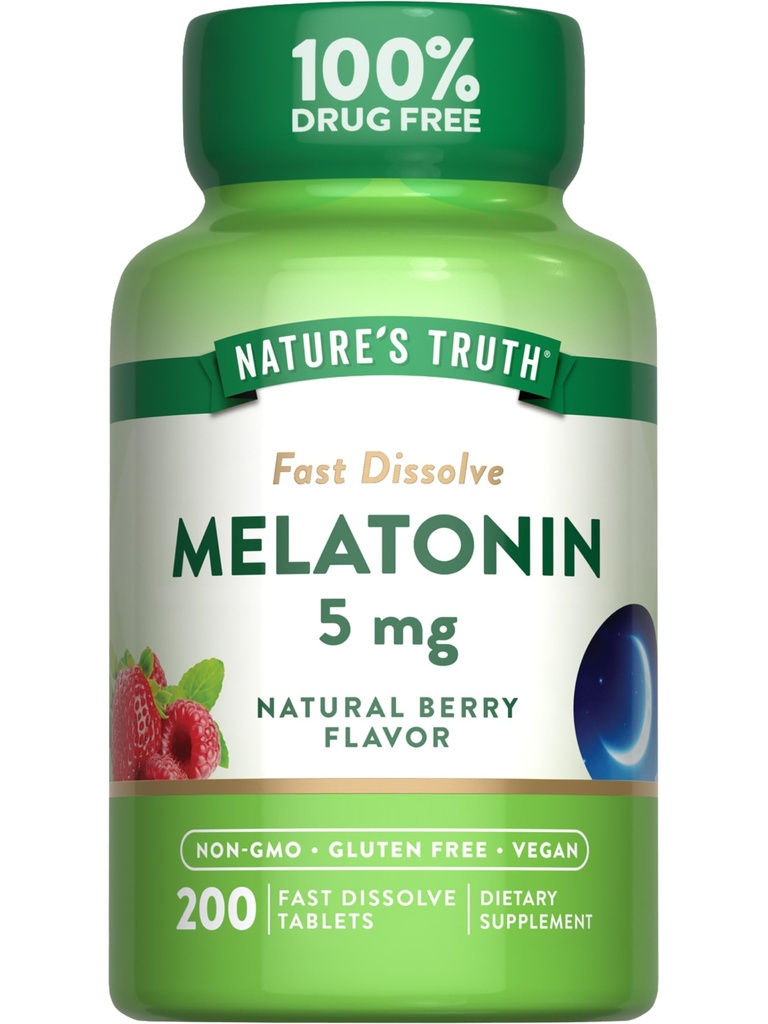 Looduse tõde Melatoniin 5mg Kiire lahustuv tabletid | 200 Count | Natural Berry Flavor | Vegan, Non-GMO & Gluten Free Supplement