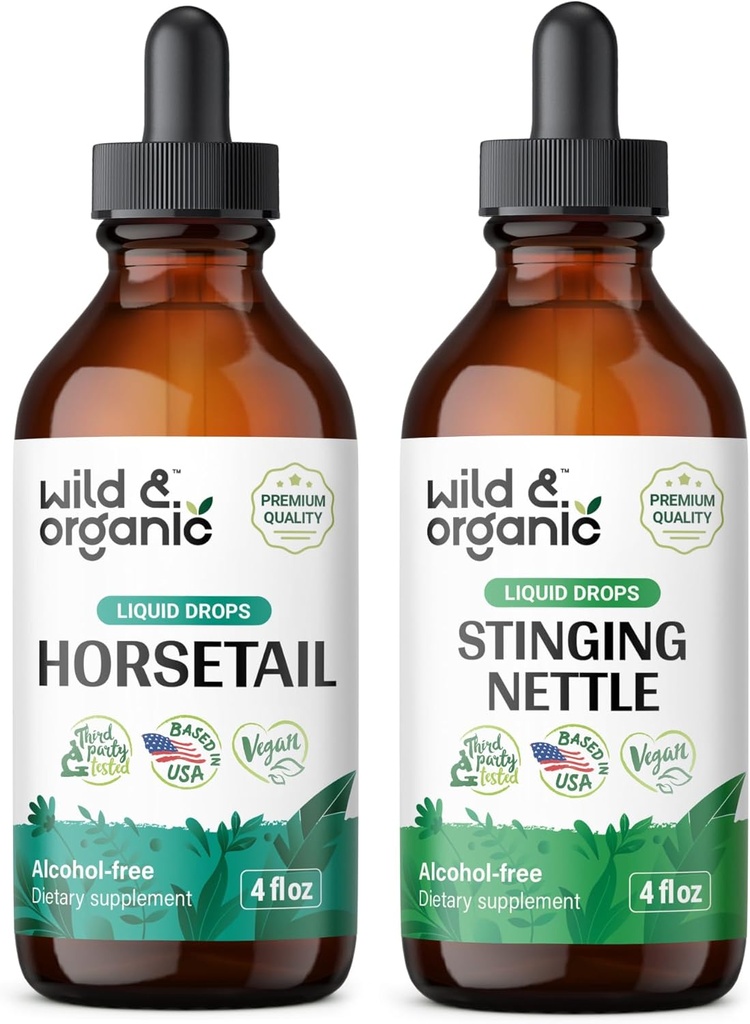 Wild & Organic Horsetail Tinktuur 4 fl oz & Stinginging Nettle Juur Tinktuur 4 fl oz