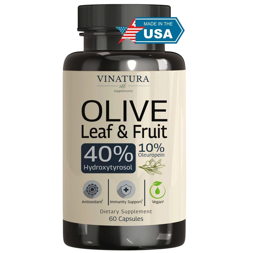 VINATURA Hydroxytyrosol Supplement, Olive Leaf Extract - 40% Hydroxyrosol Olive Fruit Extract, 50% Oleuropein Olive Leaf Extract Kapslid - 60 kapslit