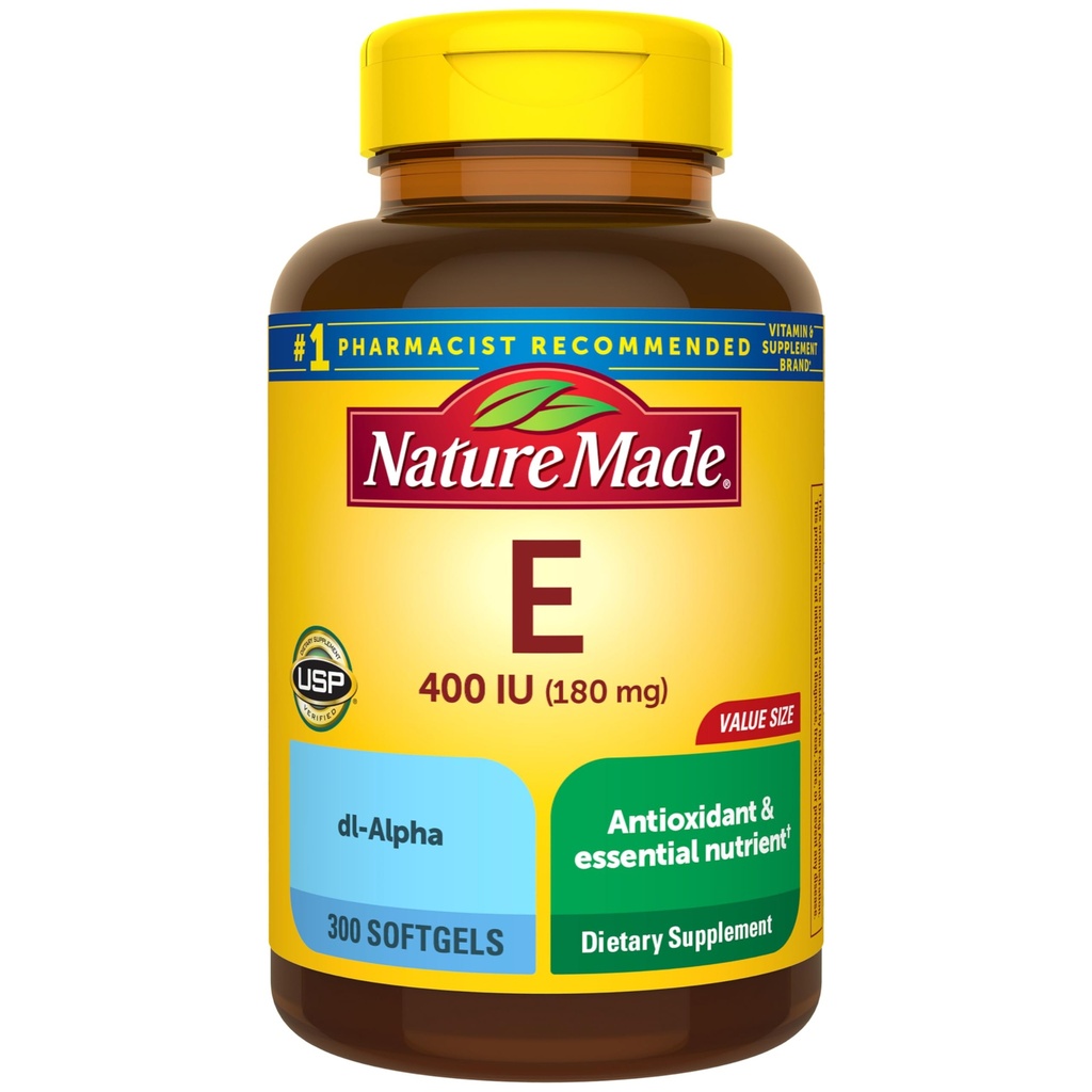 Loodus Made Vitamiin E 180 mg (400 RÜ) dl-Alpha, toidulisand antioksüdantide toetuseks, 300 Softgels, 300 päeva pakkumine